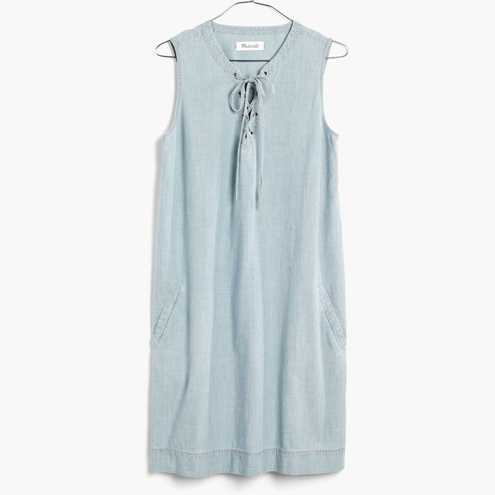 Madewell Chambray Lace-Up Shift Dress